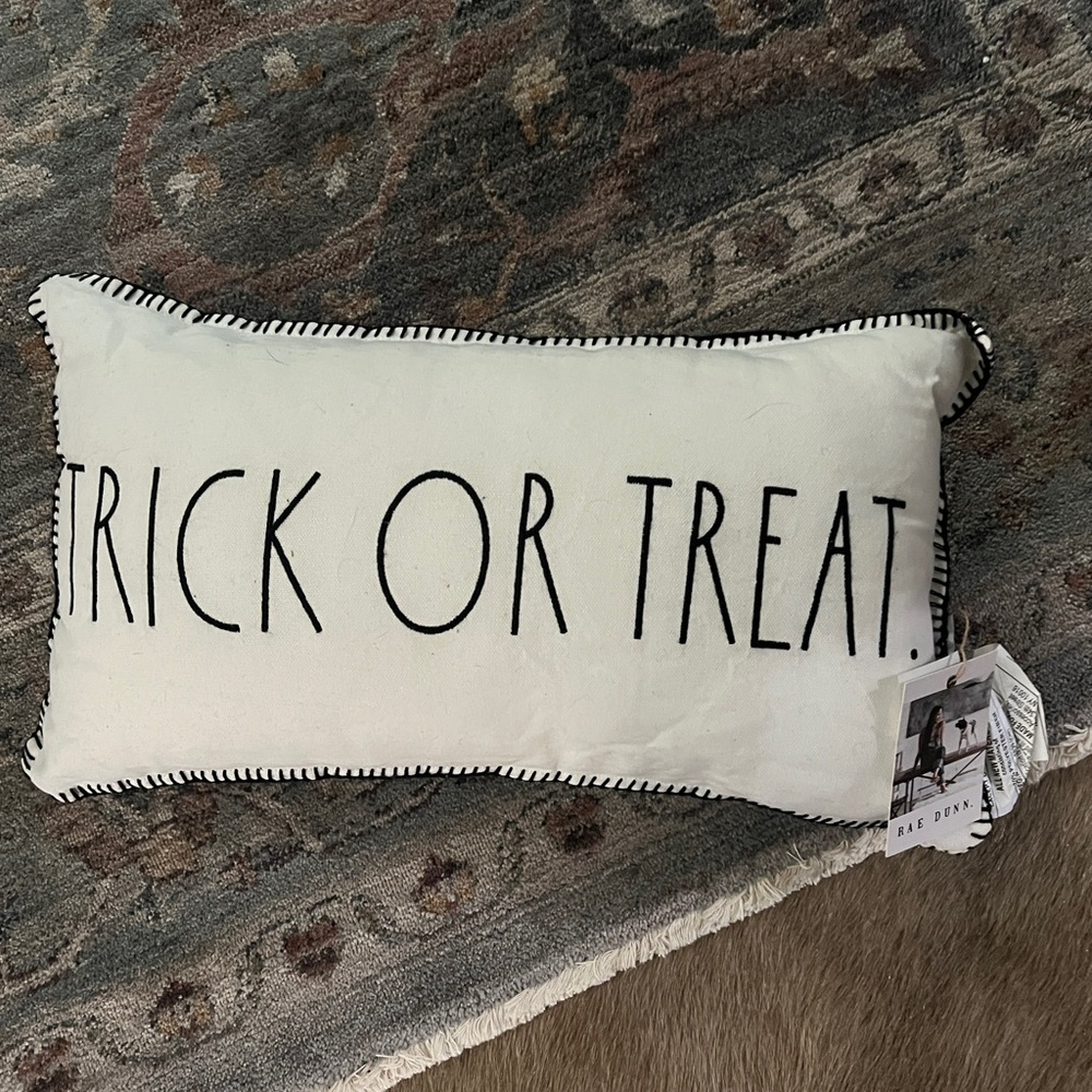 Rae Dunn Halloween Pillow - Cream and Black